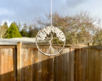 Clear Quartz Tree of Life Ornament, Crystal Car Charm, Tree of Life Crystal Hanging, Crystal Ornament