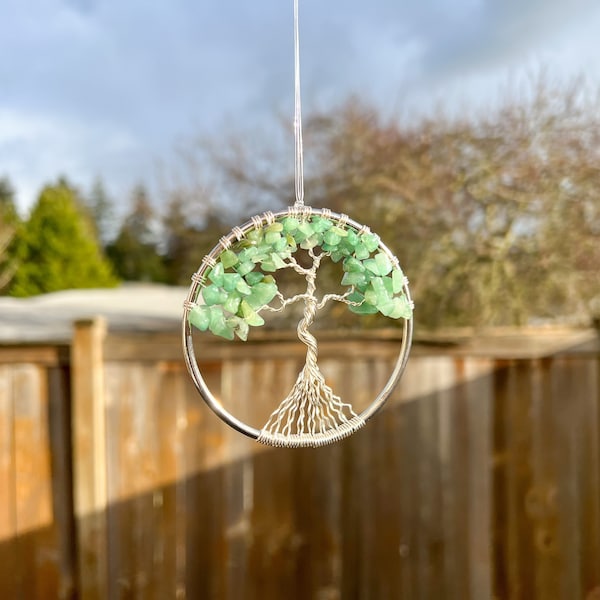 Green Aventurine Tree of Life Ornament, Crystal Car Charm, Tree of Life Crystal Hanging, Crystal Ornament