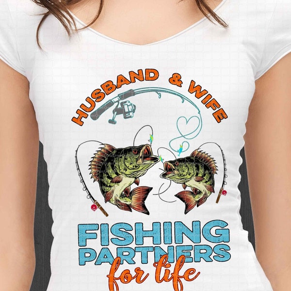 Husband and wife fishing partners for life png sublimation design download, fishing season png, fishing gift design png, fishing life png