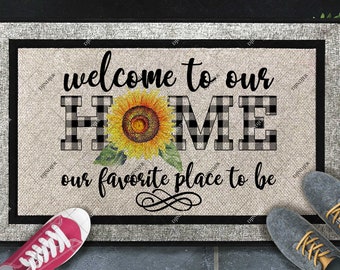 Welcome to our home Sunflower sublimation design PNG buffalo plaid sublimation graphics instant digital download sublimation designs