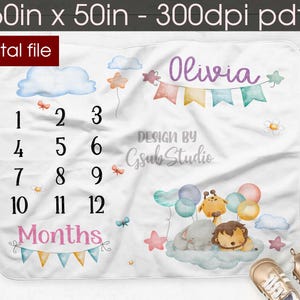 Manta de bebé con diseño digital de animales de safari para sublimación Diseño de niña con animales de safari Impresión DTG Diseños de sublimación para descargar