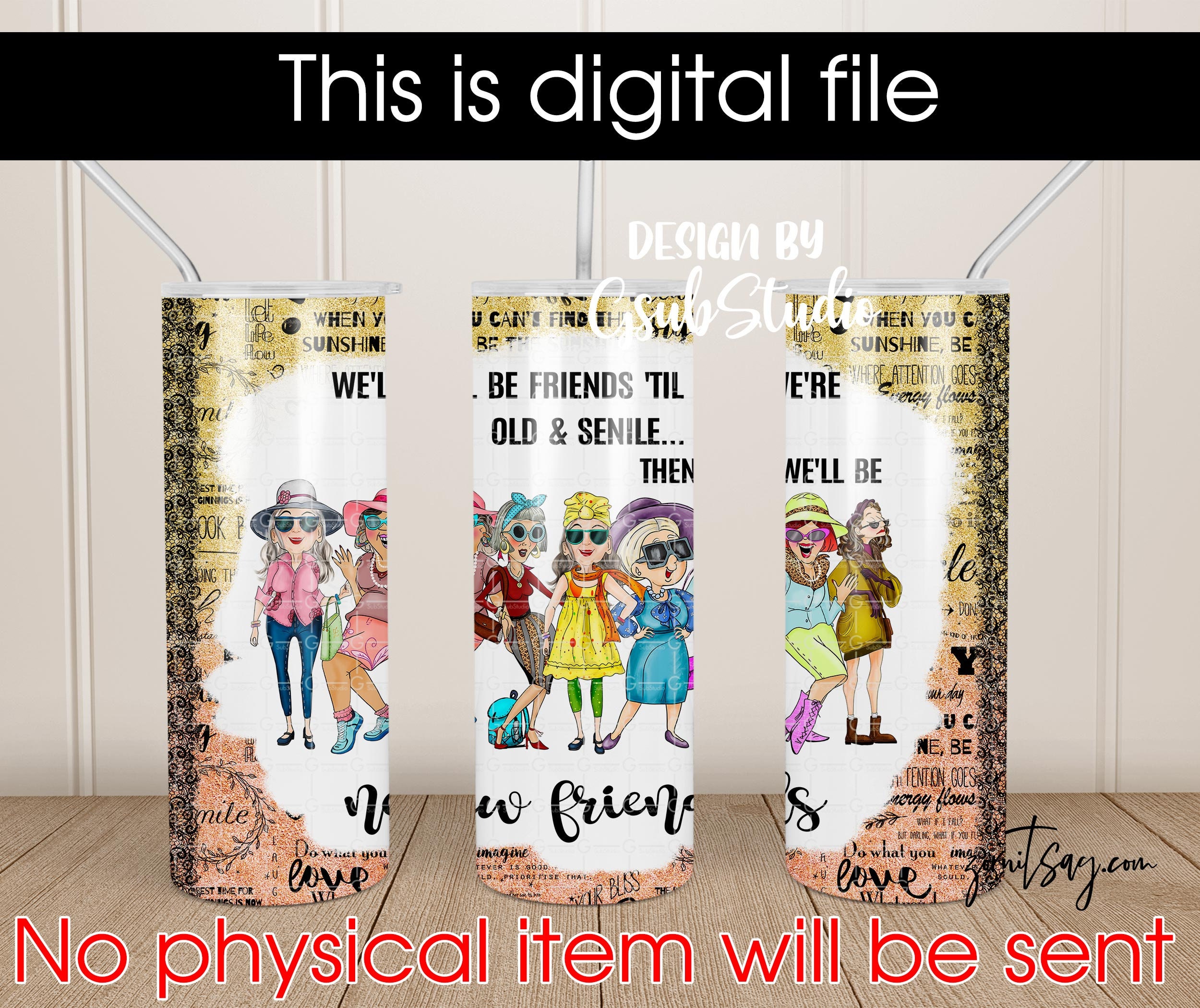 7 Best Friends 20 oz Skinny Straight Tumbler, Sublimation Design, We'll Be Friends 'til We're Old And Senile,  Digital Download PNG, Instant