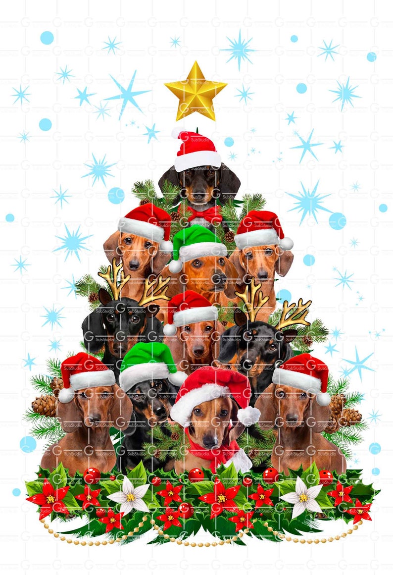 Dachshunds Christmas Tree PNG Sublimation Designs Download, Dachshund ...