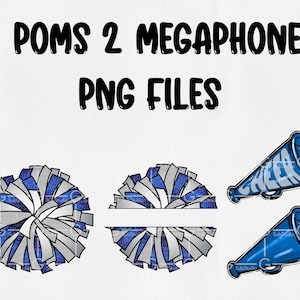 Blue Silver Glitter Pom Pom PNG digital clipart set - PNG - cheer pom - cheer megaphone bundle