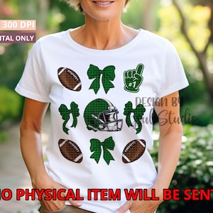 Green Bow Football PNG Design Sublimation Hand Drawn Digital Download Coquette Green Ribbon PNG Soft Girl Preppy Green Girly Printable