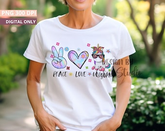 Eenhoorn sublimatieontwerp vrede Liefde Eenhoorn sublimatie, png Eenhoorn T-shirtontwerp, kindersublimatie, kindersublimatie, png