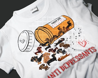 Dachshunds PNG sublimation designs download, Happy Pills, Antidepressants, Dachshunds Dog Sublimation Design, Sausage Dog Digital