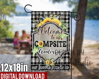 Welcome to Our Campsite Garden Flag Sublimation Design PNG Camping Garden Flag | RV Camper Welcome Sign Campsite Decor Sublimation Download