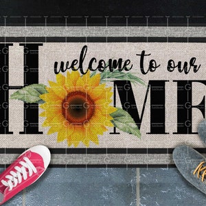 Welcome Doormat sublimation design PNG welcome to our home sunflower sublimation graphics digital download sublimate designs DTG print