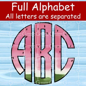 Watermelon Sublimation Alphabet | Monogram Sublimation Letters |  Full Alphabet | Watermelon PNG Letters | Watermelon Font Letters