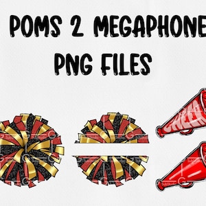 Black Gold Red Pom Pom PNG digital clipart set - PNG - cheer pom - cheer megaphone bundle