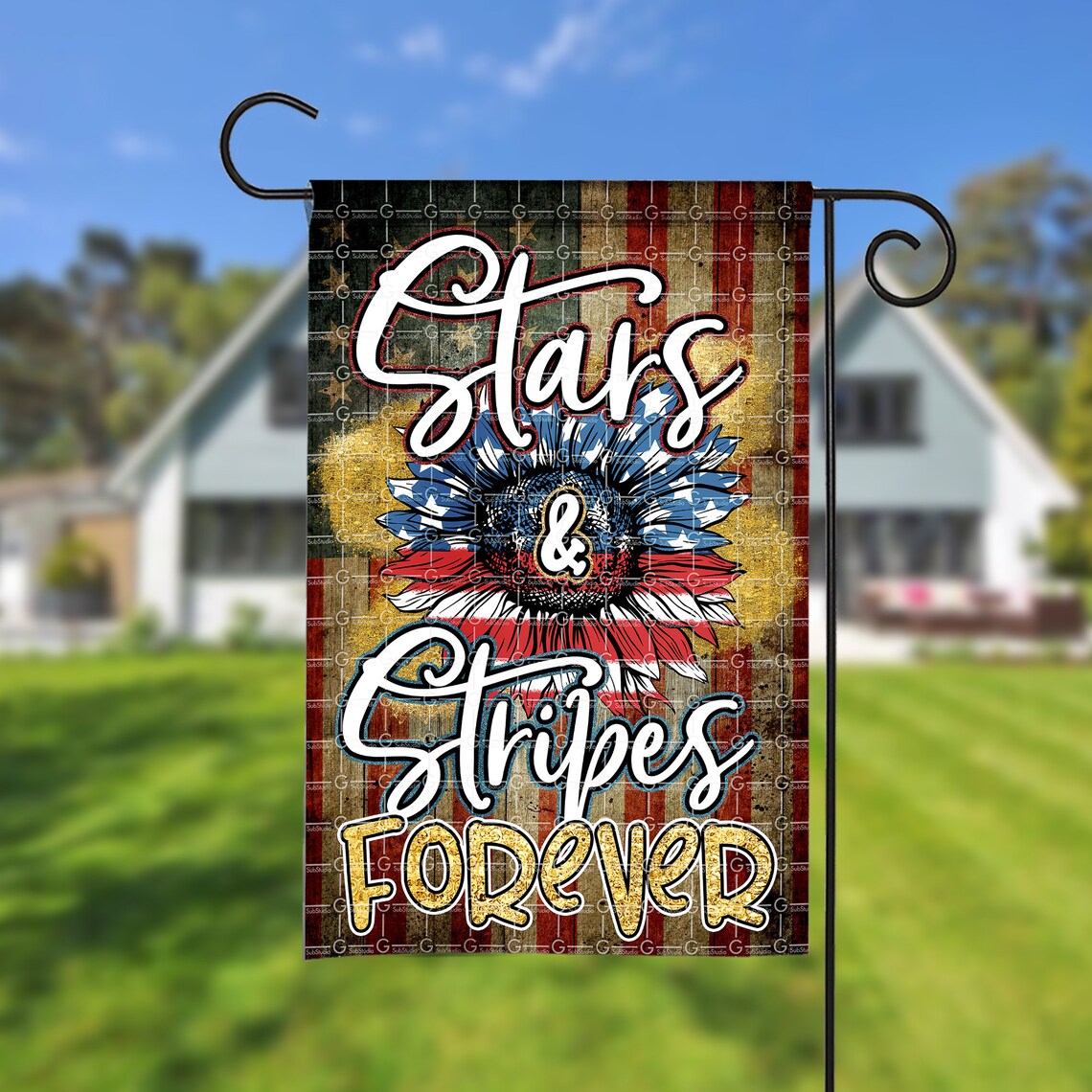 Patriotic Garden Flag Sublimation Design Stars and Stripes