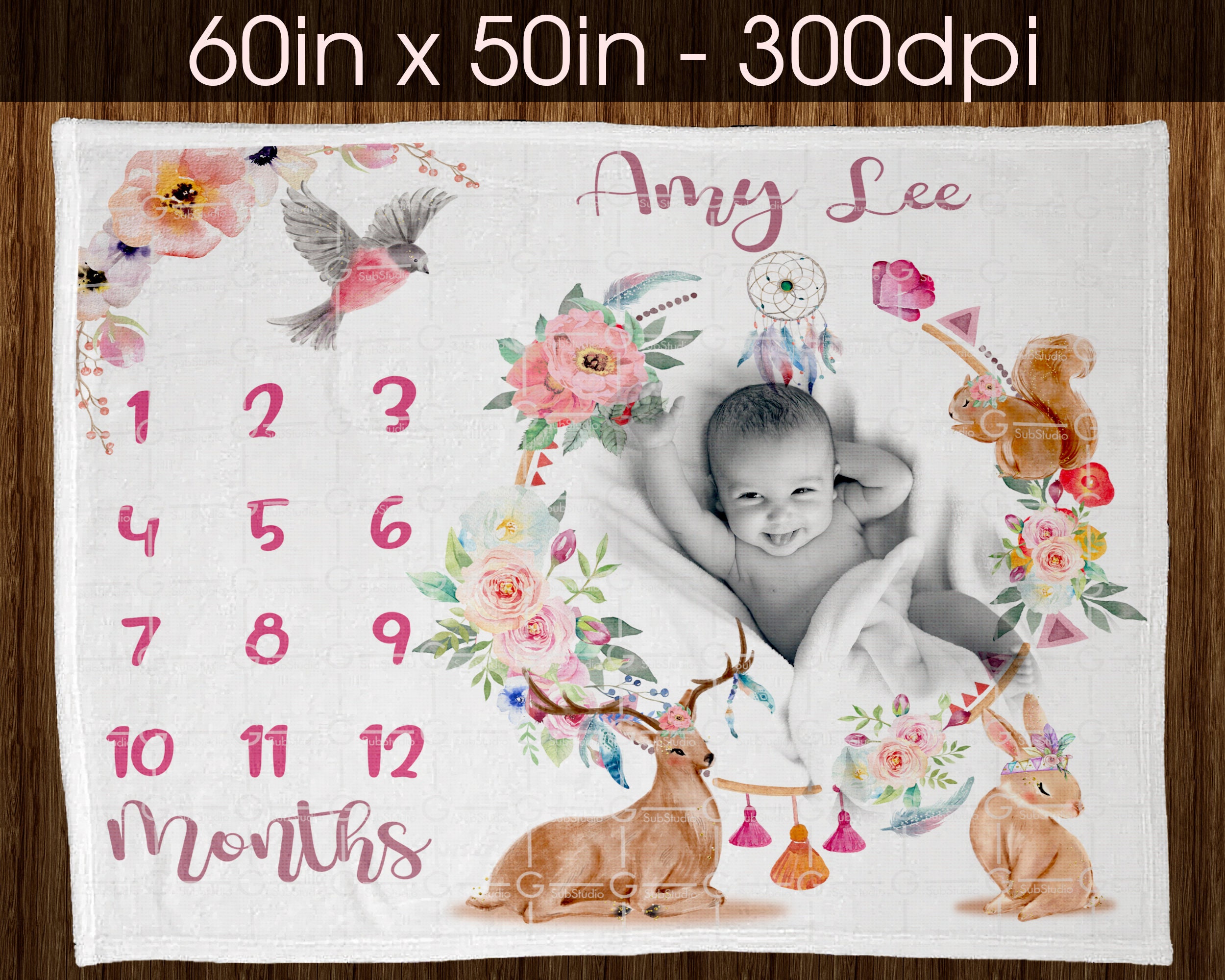 Boho Baby Milestone Blanket Digital Design for Sublimation Etsy