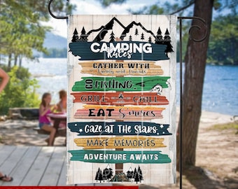 Camping Flag Sublimation Design, Camping Rules Flag sublimation DIGITAL DOWNLOAD, Sublimation Template, Our Happy Place