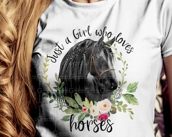 Zwart paard png, Gewoon een meisje dat van paarden houdt png, paard sublimatie ontwerpen, digitale download, sublimatie graphics, afdrukbare kunst, krans