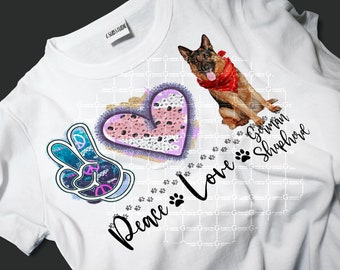 German shepherd Sublimation design downloads,  Digital Download, Peace love German shepherd, German shepherd dtg print, sublimation designs