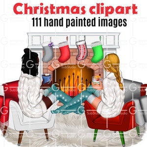 Christmas girls Clipart best friends png Clipart Winter clipart Holiday clipart Christmas Decorations Ornaments African American clipart