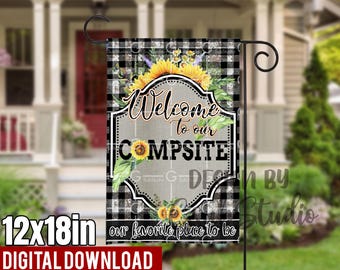 Welcome to Our Campsite Garden Flag Sublimation Design PNG Camping Garden Flag | RV Camper Welcome Sign Campsite Decor Sublimation Download