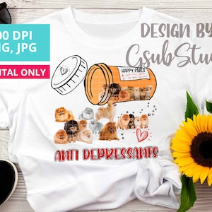 Pomeranian PNG sublimation designs download, Happy Pills, Antidepressants, Pomeranian Dog Sublimation Design, Pom Dog Digital