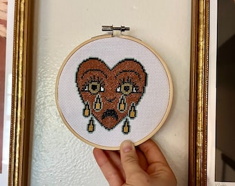 Crying Heart - Cross Stitch Pattern - American Traditional Tattoo - PDF download