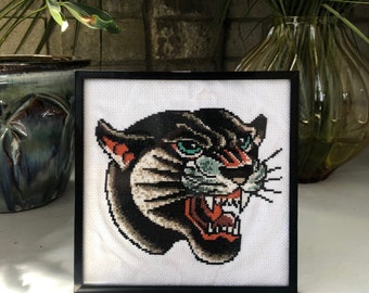 Panther Tattoo Cross Stitch Pattern: American Traditional (Digital Download)