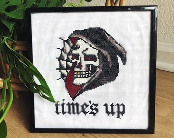 TIME'S UP Grim Reaper Cross Stitch Pattern - American Traditional Tattoo
