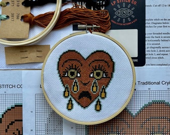 CROSS STITCH KIT - Crying Heart - American Traditional Tattoo