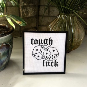 Tough Luck - Snake Eyes Die - American Traditional Tattoo Flash Cross Stitch Pattern - Old English