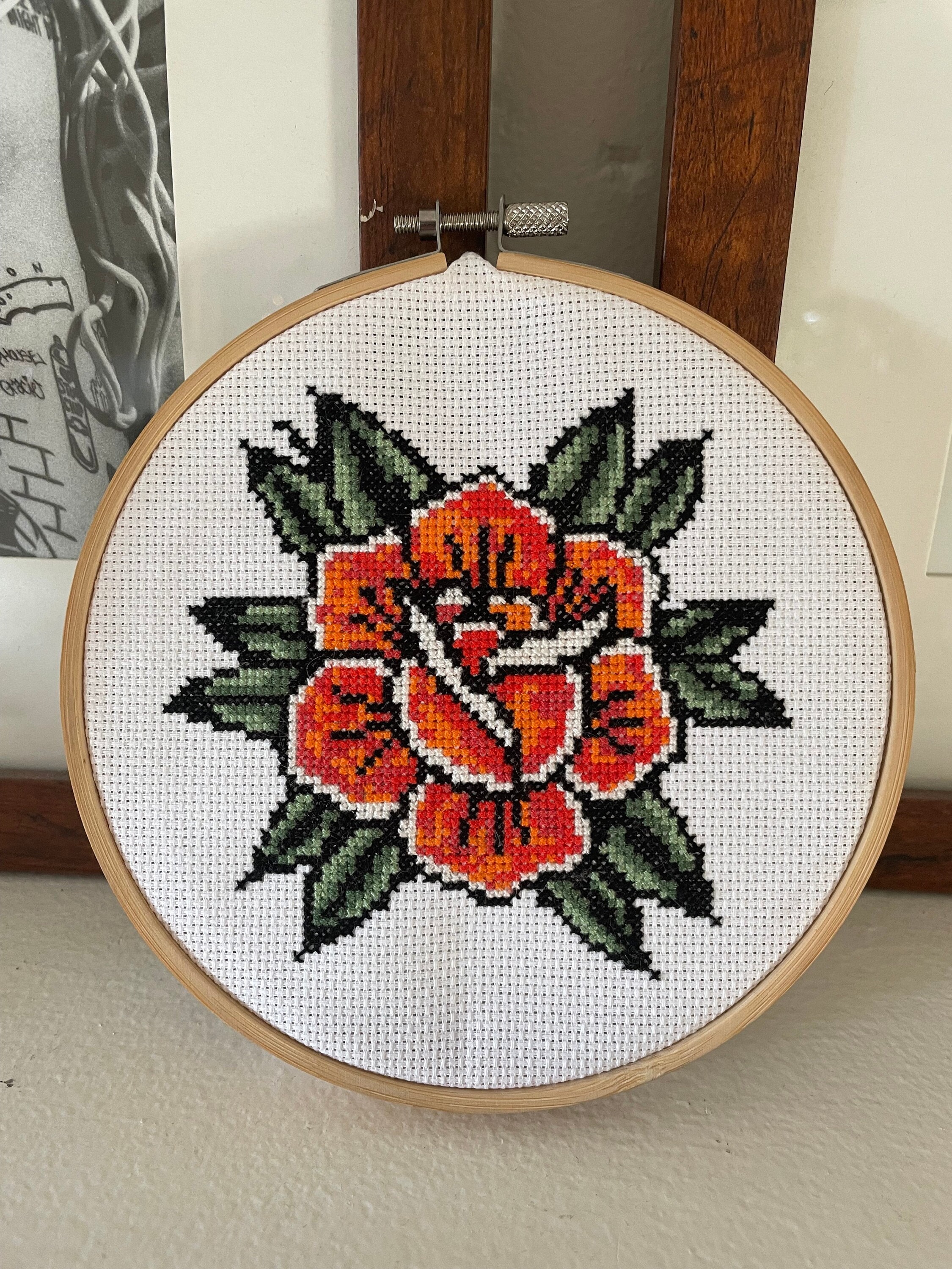 American Traditional Rose Tattoo Cross Stitch - PATTERN - Etsy