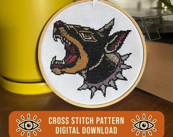 Attack Dog - American Traditional Tattoo Cross Stitch - Pattern