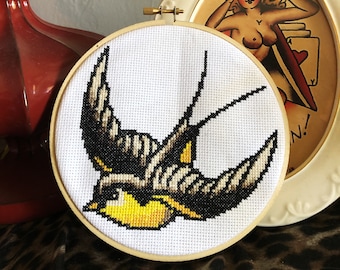 Swallow Bird Cross Stitch Pattern - American Traditional Tattoo