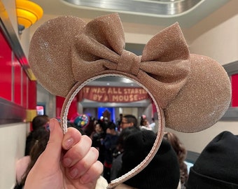 Gold Minnie Mouse Ears Glitter Headband Disney Park Adult Mickey Ears Disney Trip Outfit For Her Sparkle