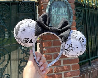 Jack Skellington Minnie Ears The Nightmare Before Christmas Black Glitter Bow Oogie Boogie Bash Disneyland Halloween Disney Jack and Sally
