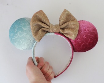 Aurora Minnie Ears Sleeping Beauty Ears Mickey Make it Blue Make it Pink Disney Princess Ears With Gold Glitter Bow Disney Ears For Her