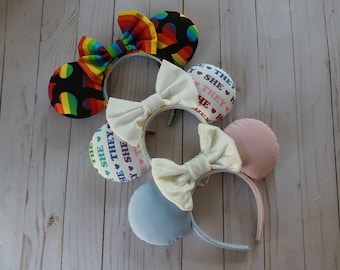Pride Disney Minnie Mouse Ears Disneyland Celebration Rainbow Pronoun Trans Flag Classic Park Ear Inspired Headband