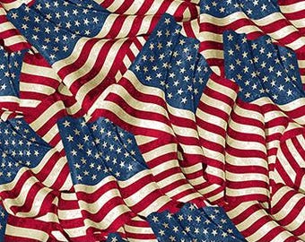 Patriotic Waving Flag with Cream, Red, Blue, By the Yard, Half Yard, Fat Quarters, Cotton Fabric Stonehenge Stars & Stripes 14 by Northcott