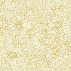 Asian/Japanese Gold Metallic Chrysanthemums on Cream By the Yard, Half Yards Fat Quarters Cotton Fabric 43&quot;W Lotus Garden Timeless Treasures