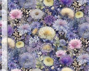 Packed Wildflower Floral Blue/Purple/Pink/Cream Yards, Half Yards, Fat Quarters Digital Cotton Fabric Mystic Meadow by Timeless Treasures