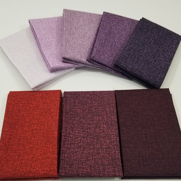 8 Colors Lilac, Grape, Eggplant, Wine and Purple Linen Look Fat Quarters 18"x 21" Ea. 100% Premium Cotton Fabric, Linen-Esque by Benartex