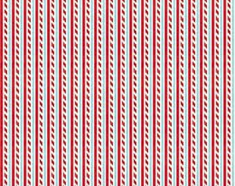 Kerststof met dunne strepen in rood/wit/lichtblauw, op maat gesneden, halve meter, fat quarters, katoenen stof Holly Jolly van Northcott