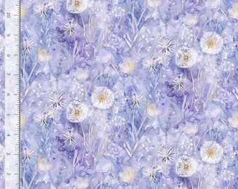 Wildflower Floral Lilac Light Blue/Purple, Yards, Half Yards, Fat Quarters Digital Cotton Fabric Mystic Meadow by Timeless Treasures