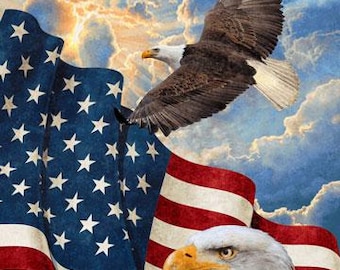 Beautiful Patriotic Americana Eagles and Flag Panel Size 32"Wx43"H, Digitally Printed Cotton Fabric, Stars & Stripes 10 by Northcott