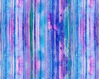 Gestreept patroon met roze/blauwe/paarse tinten, verkrijgbaar in meters, halve meters en fat quarters. Digitale katoenen stof 'On The Bright Side' van Timeless Treasures.