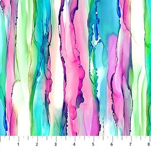 Beautiful Rainbow Stripe in Purple/Pink/Green/Aqua Colors, By the Yard, Half Yard, Fat Quarters, Digital Cotton Fabric Concerto by Northcott
