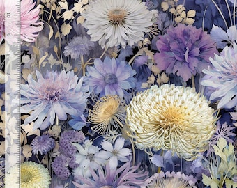Wildflower Blooms Floral Blue/Purple/Pink/Cream Yards, Half Yards, Fat Quarters Digital Cotton Fabric Mystic Meadow by Timeless Treasures