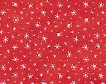 Feestelijk wit sneeuwvlokkenpatroon op een rode en aquablauwe achtergrond, op maat gesneden, halve meter, fat quarters, katoenen stof Holly Jolly van Northcott