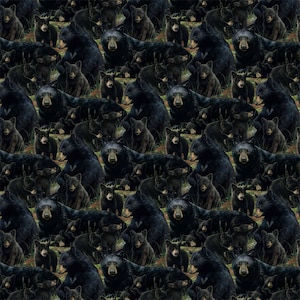 Great Packed Bear Allover Black and Green , Cotton Fabric 42&quot; Wide, By the Yard, Half Yards and Fat Quarters, Bear&#39;s Den Line from Northcott