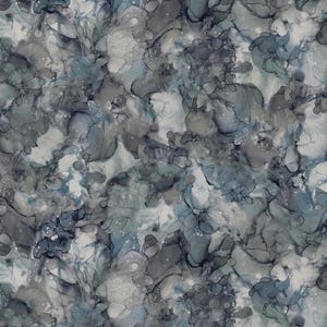 Puede incluir: Patrón abstracto sin costuras con tonos de gris, azul y blanco. El patrón se asemeja a una pintura de acuarela con formas orgánicas en espiral.