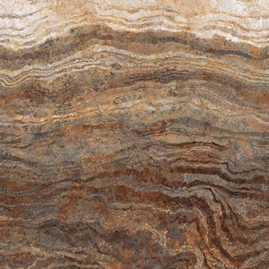 Puede incluir: Primer plano de una piedra marrón y beige con un patrón ondulado. La piedra tiene un aspecto natural y rústico.
