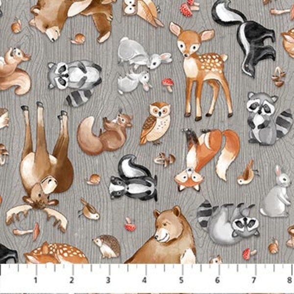 Woodland Baby Animals in 3 Colors Dk/Lt Gray, Lt. Rust Cotton Fabric, By the Yard, Half Yard & Fat Quarters Woodland Adventures by Northcott